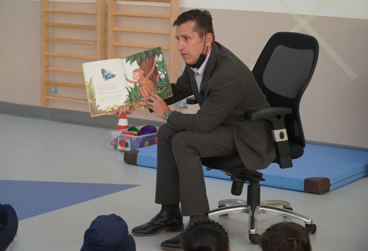 AIS_ELC's tweet photo. Our Executive Principal, Mr. Steve McLuckie had a fun and engaging story reading session with our ELC students where he read to them "Monkey Puzzle" and "Tabby McTab". #aisexecutivep #aisprimarysch #aiselc https://t.co/0RCUISukoY