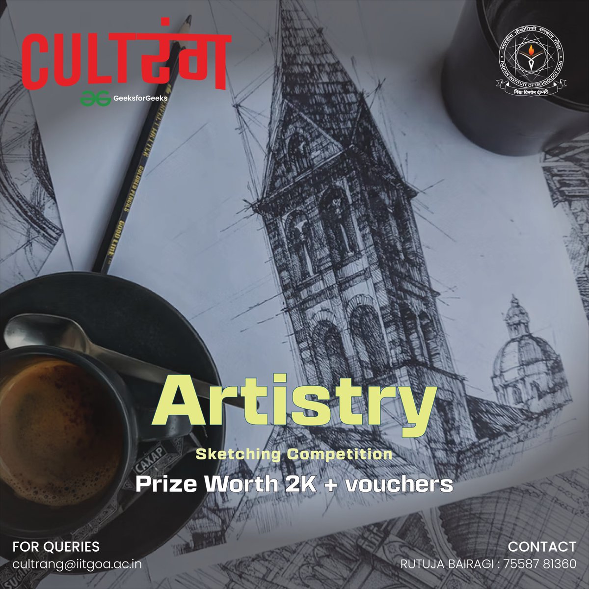 CultRangIITGoa's tweet photo. All colours are equally beautiful❤️, and even a single one of them can express a series of emotions and in a way that words often can’t🪄.

We invite your imaginative wit to pick your pencils up✏️ and begin sketching those shades of grey and black. 

Register Now - Link In Bio✨ https://t.co/r540lGoiJ3