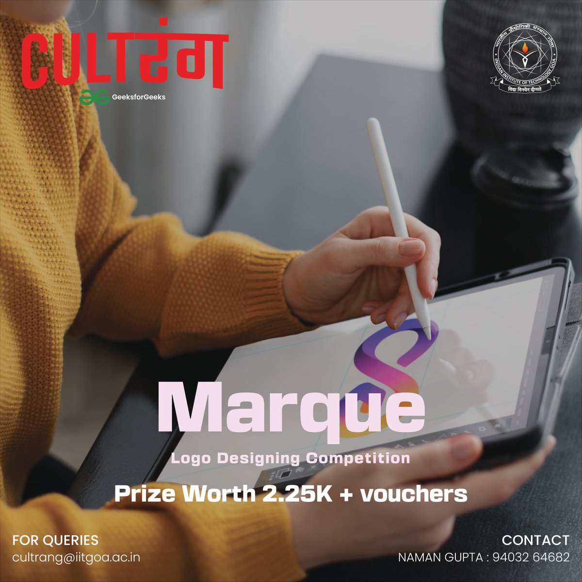 CultRangIITGoa's tweet photo. Logos are everywhere for they are the easiest way to distinguish a brand in a competitive world🌍, full of graphic elements that try to attract our attention every day.CultRang’22 presents to you “Marque”🪄, a logo designing competition.

Registration Link in Bio✨
#Netflix #Fun https://t.co/ukYGKbFD4F