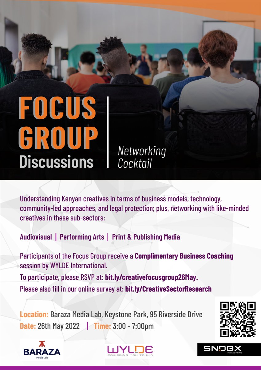 WyldeInt's tweet photo. Are you a creative in the Kenyan Market? Here is a chance for you to join us for a focus group discussion where you get to learn and network with like-minded people in the industry.
Click the link below to RSVP 
https://t.co/NDoniQjues 
#media  #creativeske #smallbusinesskenya https://t.co/P98HKZZmwB
