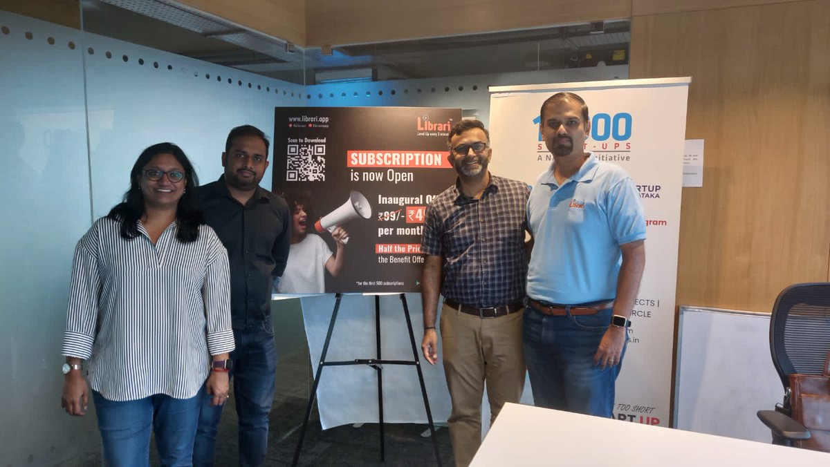 Ktech_Hub's tweet photo. @librariapp, incubated at KTech Hub, powered by NASSCOM 10,000 Startups launched its subscription model today, in the presence of NASSSCOM team @MKritika_, @rajkoyaltweet and @ermayank27.

NASSCOM wishes Librari team and @RengarajanM all the best. https://t.co/Qqe4NmNZJZ