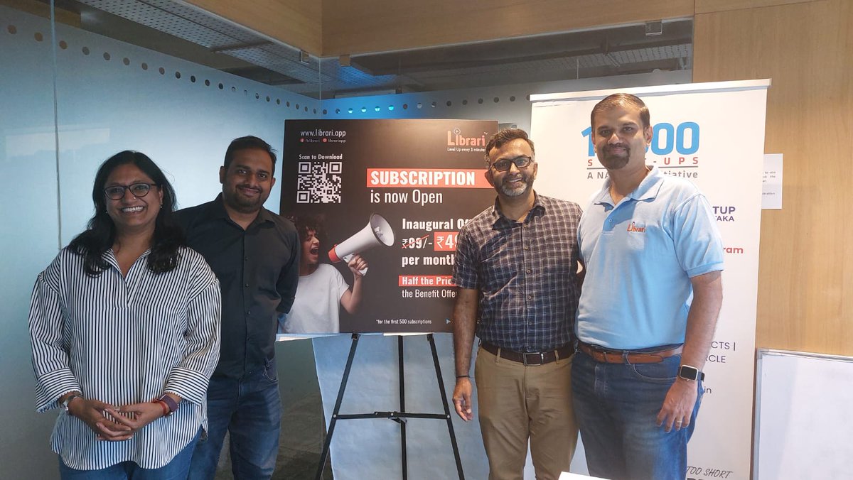 Ktech_Hub's tweet photo. @librariapp, incubated at KTech Hub, powered by NASSCOM 10,000 Startups launched its subscription model today, in the presence of NASSSCOM team @MKritika_, @rajkoyaltweet and @ermayank27.

NASSCOM wishes Librari team and @RengarajanM all the best. https://t.co/Qqe4NmNZJZ