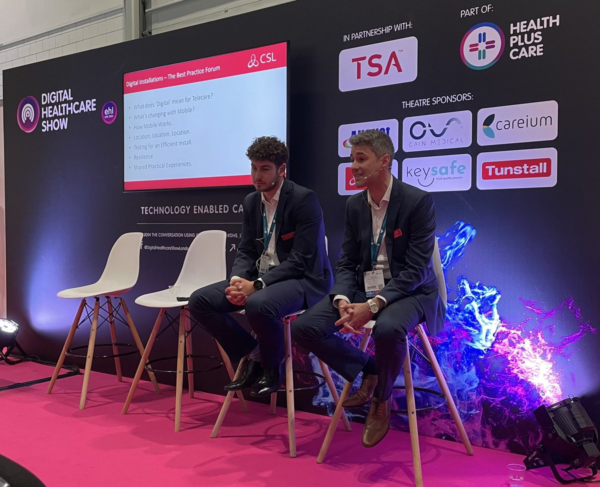CSLGroupLtd's tweet image. Our Key Accounts Manager IoT, Max Stevens, and Adam Fay, Customer Relationship Executive IoT, discussing the best practice of digital installations here at the @DHS_London at the ExCeL! Our Team will be around all day to catch up with - come and say hi 👋🏼 #healthpluscare