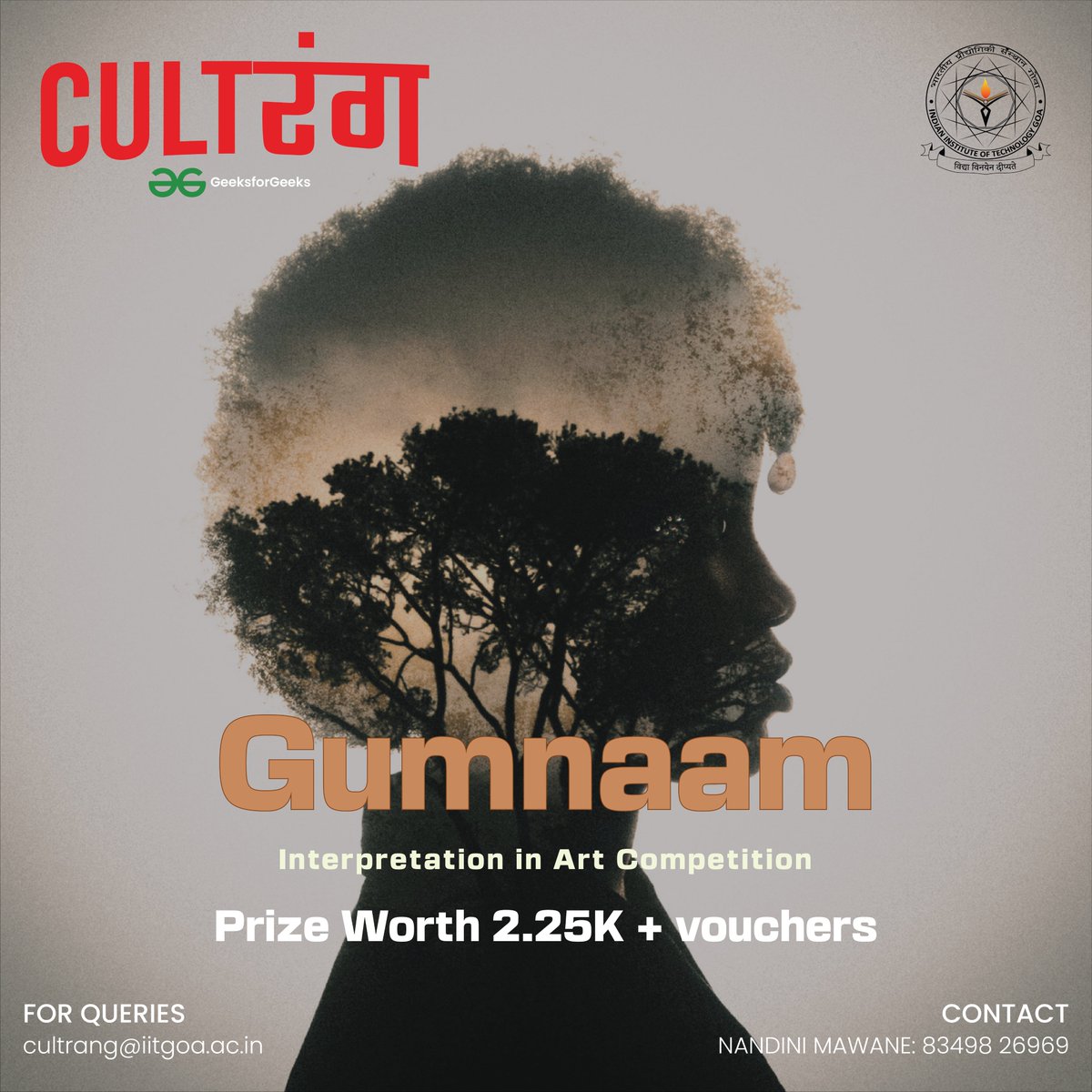 CultRangIITGoa's tweet photo. As the French artist, Edgar Degas once said, 'Art is not what you see, but what you make others see.'❤️ Gumnaam presents you with an opportunity to bring to light the #beauty😍 in the supposedly ugly, the calm in supposed chaos,in  black and white. 

Register now - Link in Bio✨ https://t.co/HmFfbQYVEB