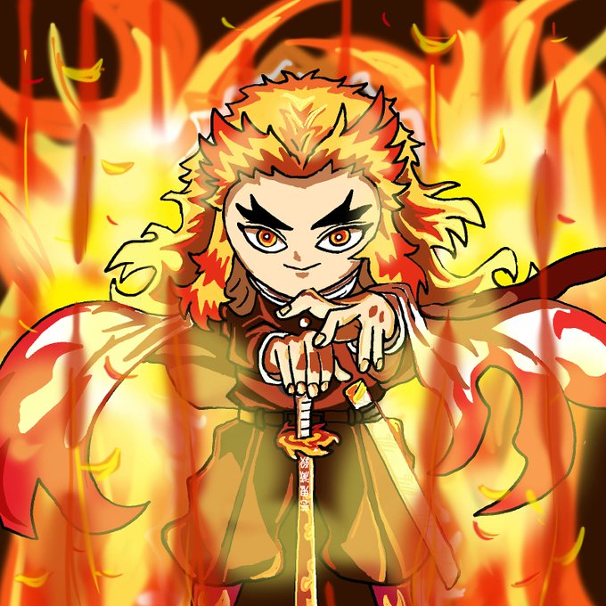 very dadさんがTwitterに投稿した煉獄杏寿郎(鬼滅の刃)のイラスト。