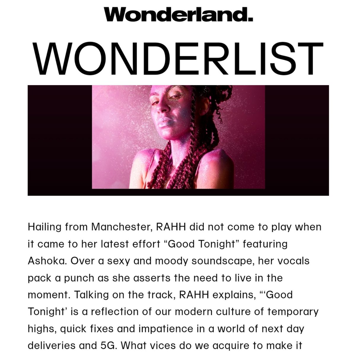 Love from @wonderlandmag 💃🏽❤️ wonderlandmagazine.com/2022/05/13/ken… #goodtonight #outnow #newmusic