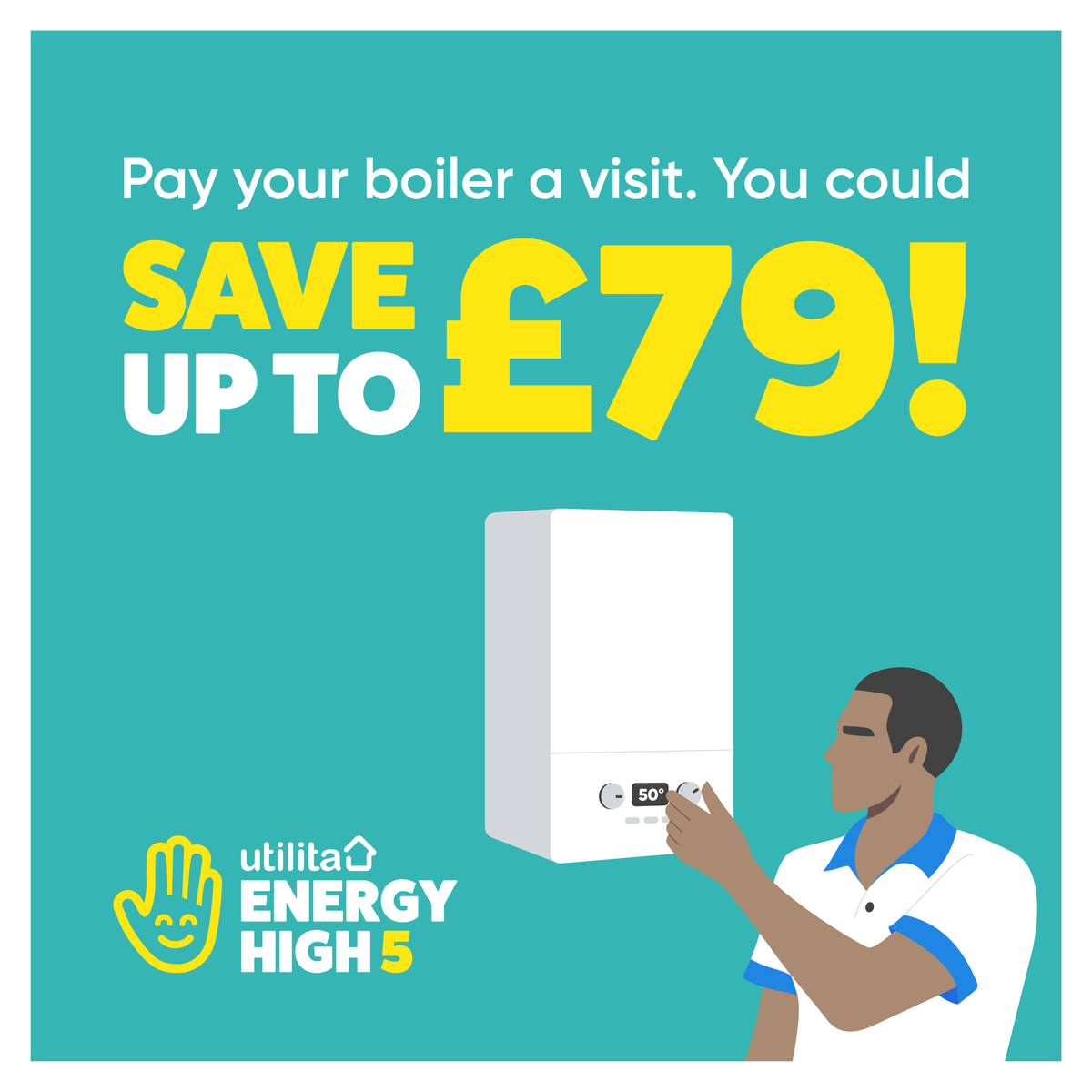 UtilitaEnergy's tweet photo. Remember what your boiler looks like? 👀 
Become reacquainted with the boiler cupboard and save up to £79 a year with #EnergyHigh5 – simply check your hot water is set to 50 degrees or less. 

To find out how, visit https://t.co/n4x55xY8vA https://t.co/8gqTPqub5E