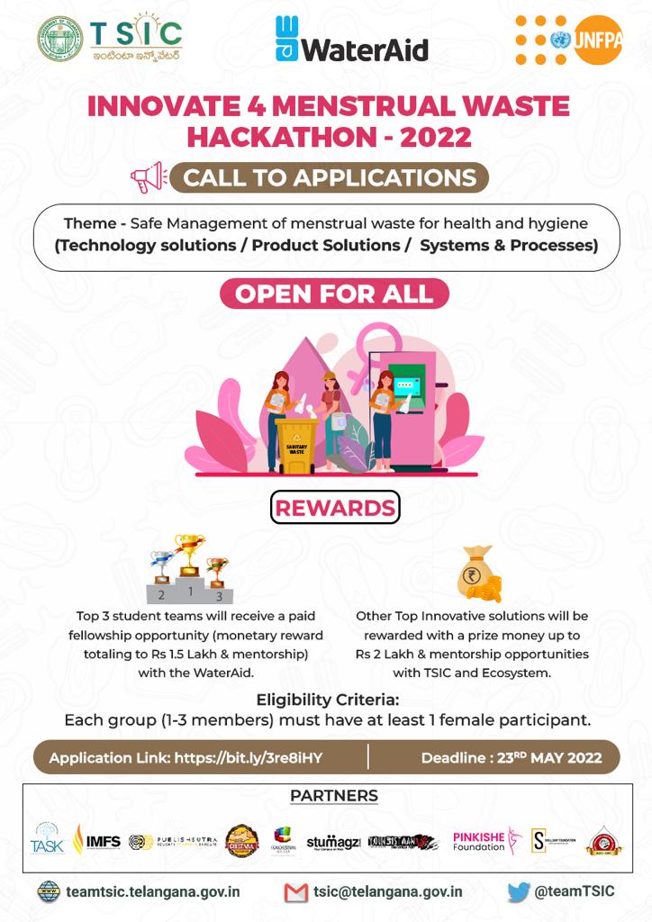 CbitAcic's tweet photo. Happy to join hands with Telangana State Innovation Cell and WaterAid as Scaling partners for this Good cause and much needed "Innovate 4 Menstrual Waste Hackathon-2022". Do participate and give your innovative Solutions. 

Registration Link:
https://t.co/CXPo72TqLd https://t.co/ZNk4FXd3Pj