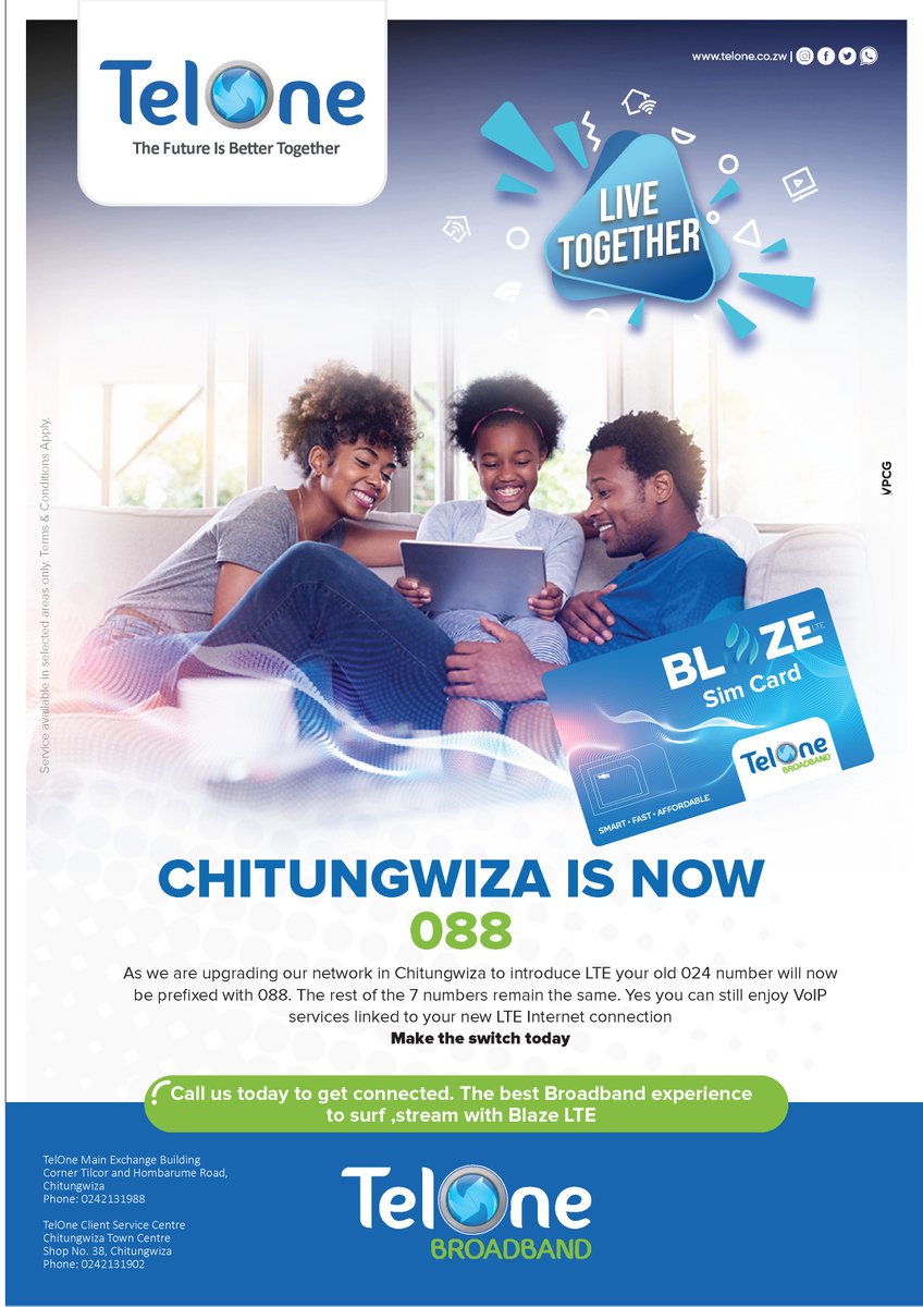 TelOneZW's tweet photo. Speed through your day with BLAZE LTE packages, the fastest broadband in Chitungwiza!
#blazelte
#TheFutureIsBetterTogether https://t.co/9ZPF1cJpwo