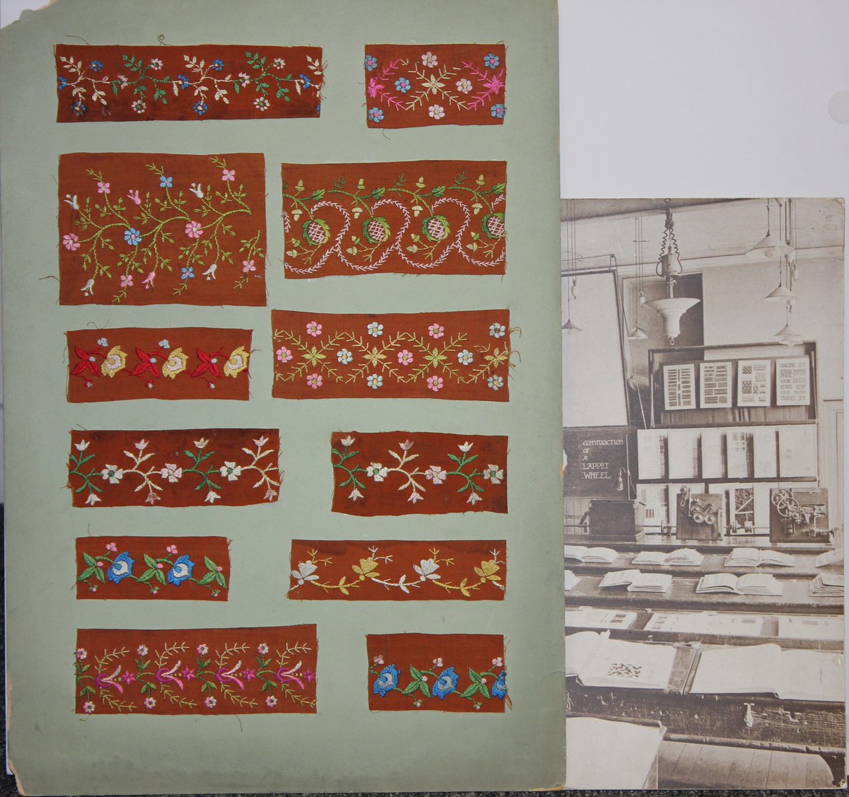 HFransdotter's tweet photo. Happy #InternationalMuseumDay from Bradford College Textile Archive. Currently celebrating our heritage through the Pattern Card Teaching Aids Collection - unbelievably, we identified the top row on display in this photograph of the Design Room circa 1900! #Bradford2025 ๐ชก๐งถ๐จ๐๏ธ https://t.co/B9W6kam8KS