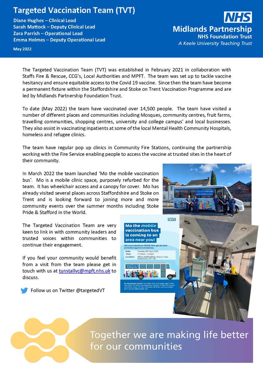 A bit about us..... please get in touch if you feel your community would benefit from a visit by the Targeted Vaccination Team <a href="/mpftnhs/">Midlands Partnership University NHS FT</a>