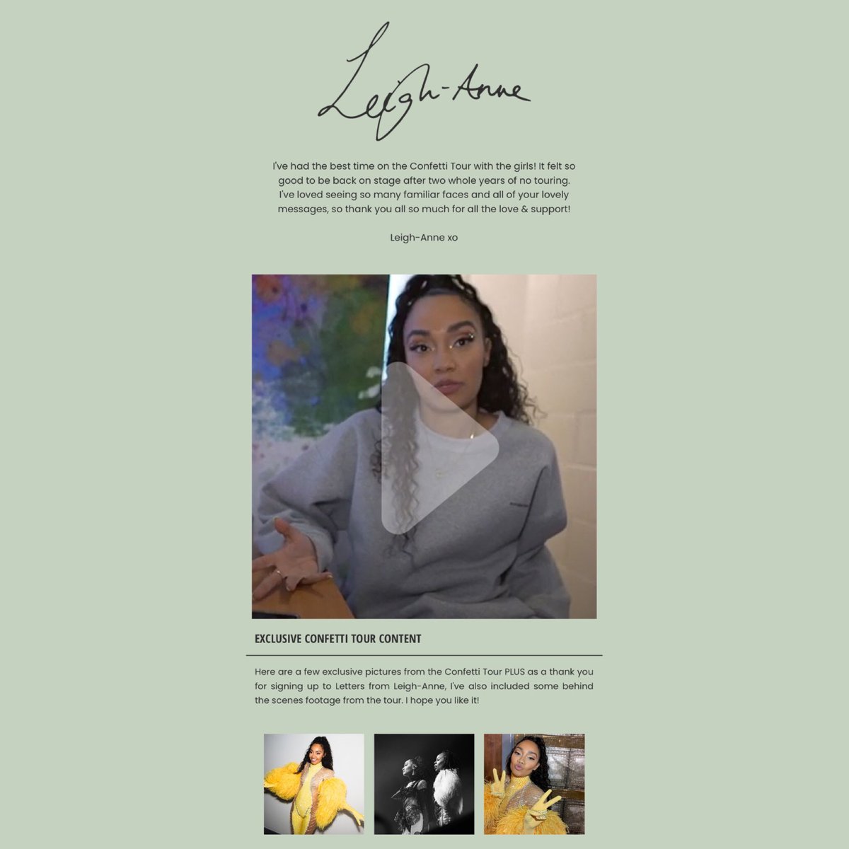 LeighAnneStats's tweet photo. Leigh-Anne announced her YouTube channel via her newsletter last night, with a message: https://t.co/YrPXvI7lRh