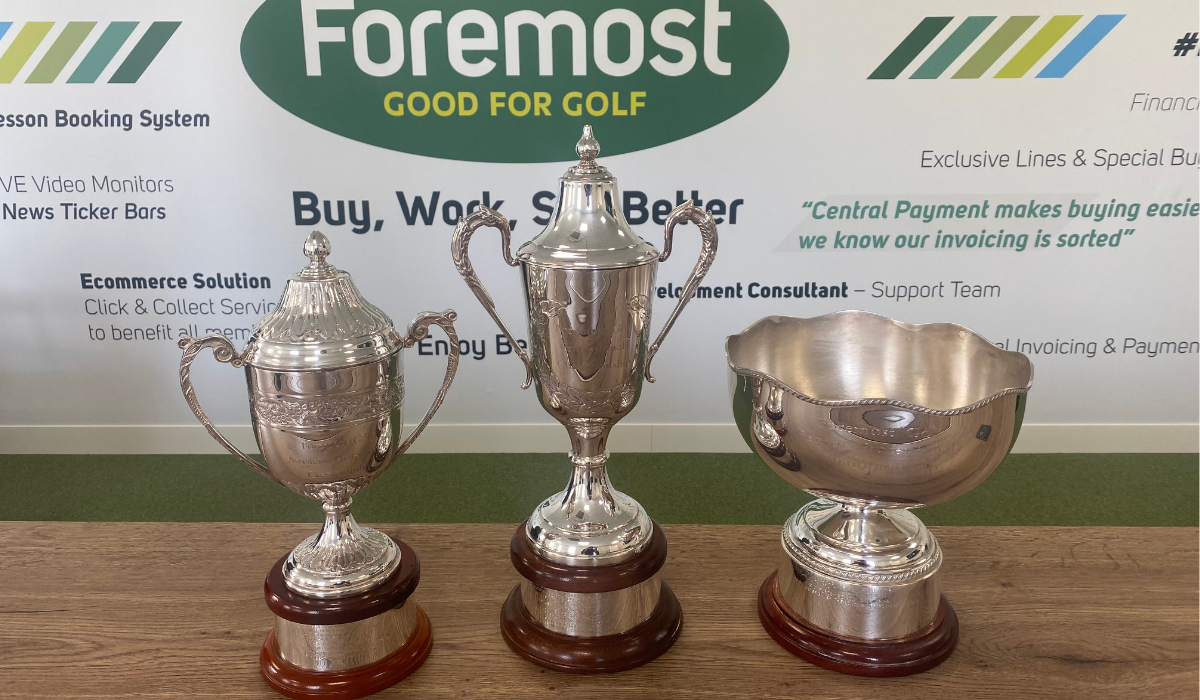 ForemostGolf's tweet photo. Preparation for the #ForemostChamps is well underway at HQ. Here are the winner’s trophies for 2022. We look forward to welcoming you all to ⁦⁦@TheOxfordshire next week 🏆 https://t.co/O8cTFR6EWI