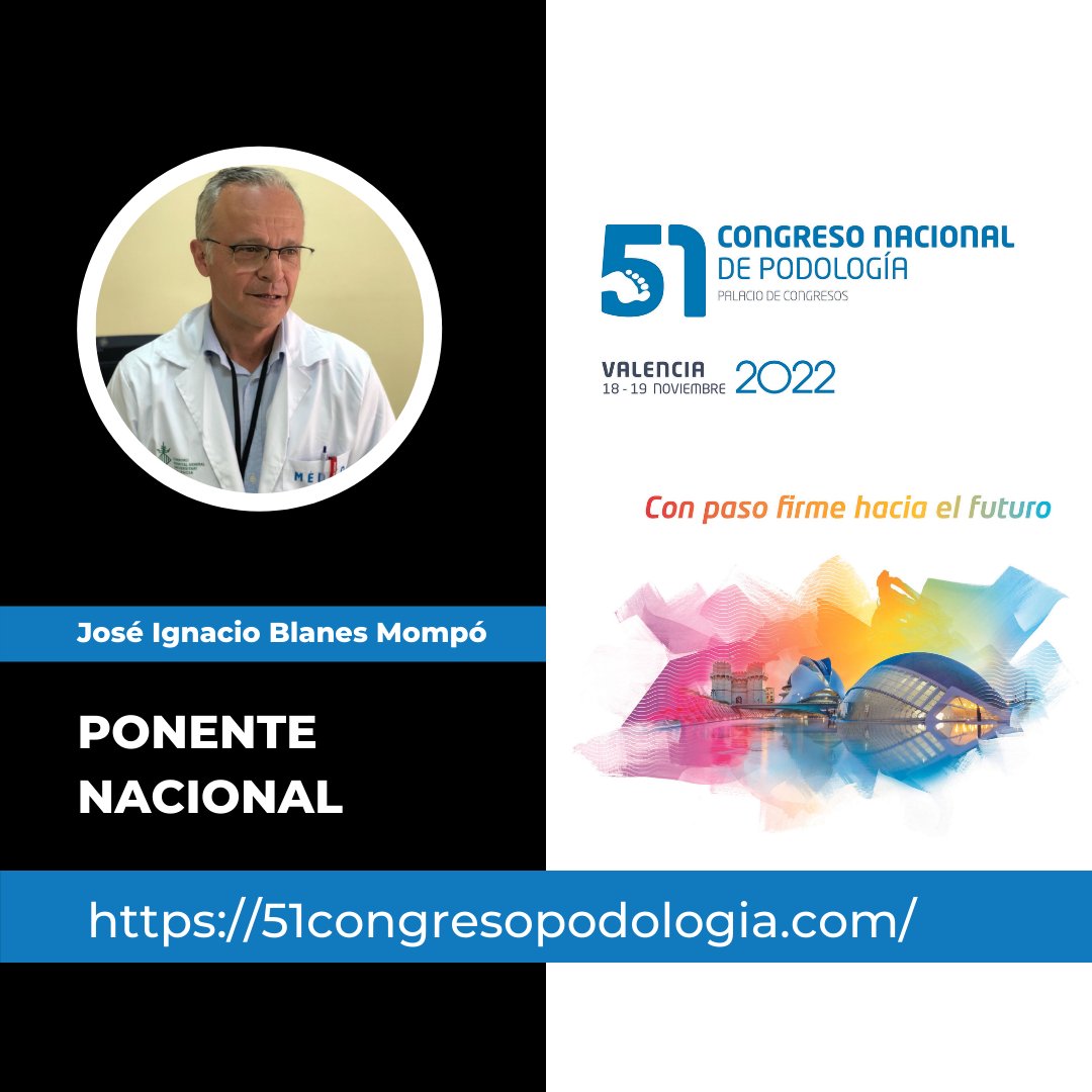 Seguimos presentando los ponentes confirmados del 51 Congreso Nacional de Podología.

👋  Hoy es el turno de 𝐉𝐎𝐒É 𝐈𝐆𝐍𝐀𝐂𝐈𝐎 𝐁𝐋𝐀𝐍𝐄𝐒. Doctor en Medicina por la Universidad Literaria de Valencia (1993) mediante investigación en pie diabético.

#51cnpodo