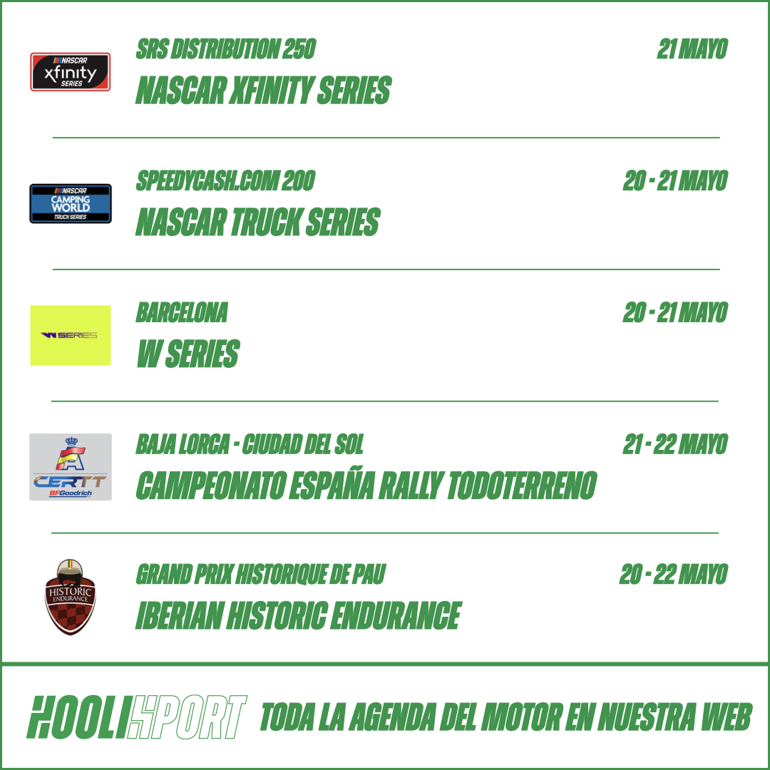 Hoolisport's tweet photo. 🏎🏁SEMANA DE AUTOMOVILISMO 16-22 MAYO

#F1 #SpanishGP #F2 #F3 #WSeries #ETRC #WRC #PortugalRally #RallyPortugal #ERX #DTM #GTWorldChAm #GTWorldChAsia #NASCAR #NASCARAllStar #NASCARTRUCK #NASCARXfinity #CERTT #IberianHistoric https://t.co/0mT9U9t1As