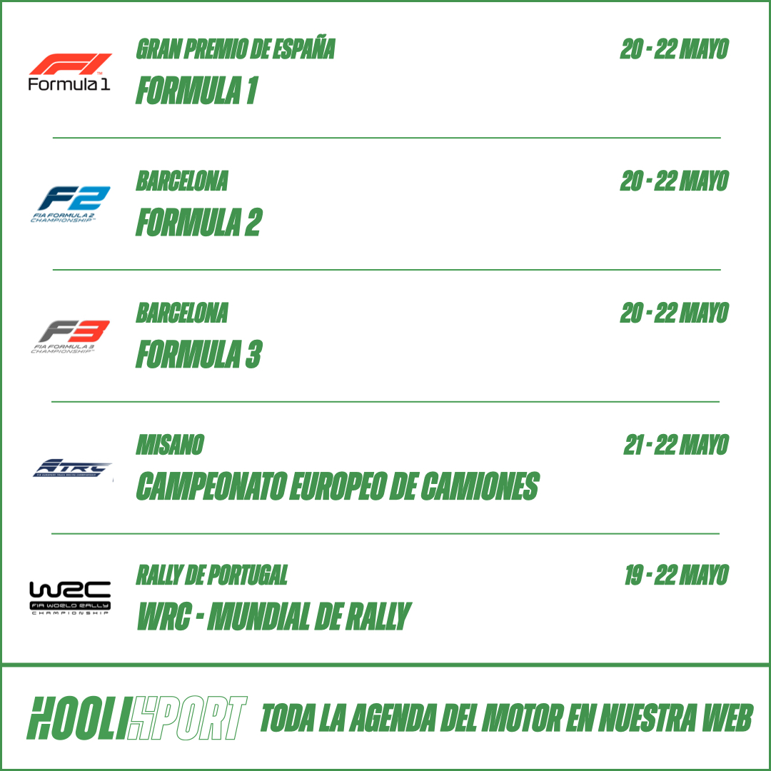 Hoolisport's tweet photo. 🏎🏁SEMANA DE AUTOMOVILISMO 16-22 MAYO

#F1 #SpanishGP #F2 #F3 #WSeries #ETRC #WRC #PortugalRally #RallyPortugal #ERX #DTM #GTWorldChAm #GTWorldChAsia #NASCAR #NASCARAllStar #NASCARTRUCK #NASCARXfinity #CERTT #IberianHistoric https://t.co/0mT9U9t1As