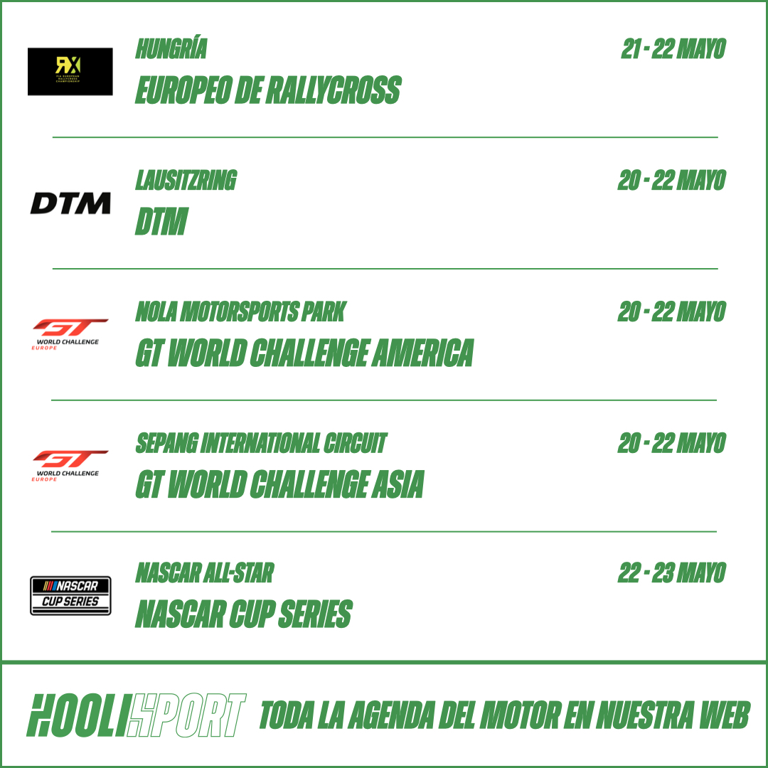 Hoolisport's tweet photo. 🏎🏁SEMANA DE AUTOMOVILISMO 16-22 MAYO

#F1 #SpanishGP #F2 #F3 #WSeries #ETRC #WRC #PortugalRally #RallyPortugal #ERX #DTM #GTWorldChAm #GTWorldChAsia #NASCAR #NASCARAllStar #NASCARTRUCK #NASCARXfinity #CERTT #IberianHistoric https://t.co/0mT9U9t1As