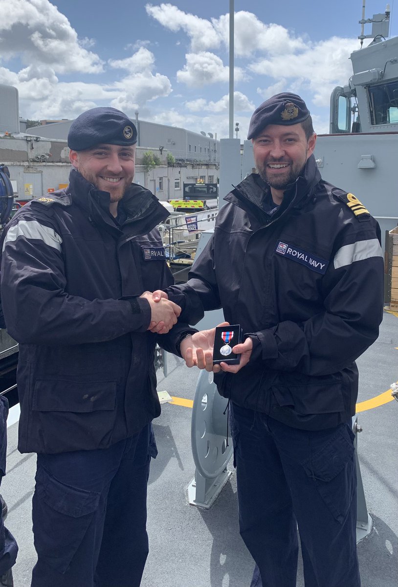 Medal Presentation Day onboard HMS GRIMSBY! A privilege for the CO to be able to recognise the crew for their hard work and commitment over the years, and also to acknowledge the extraordinary legacy of HM The Queen on her Platinum Jubilee @RoyalFamily