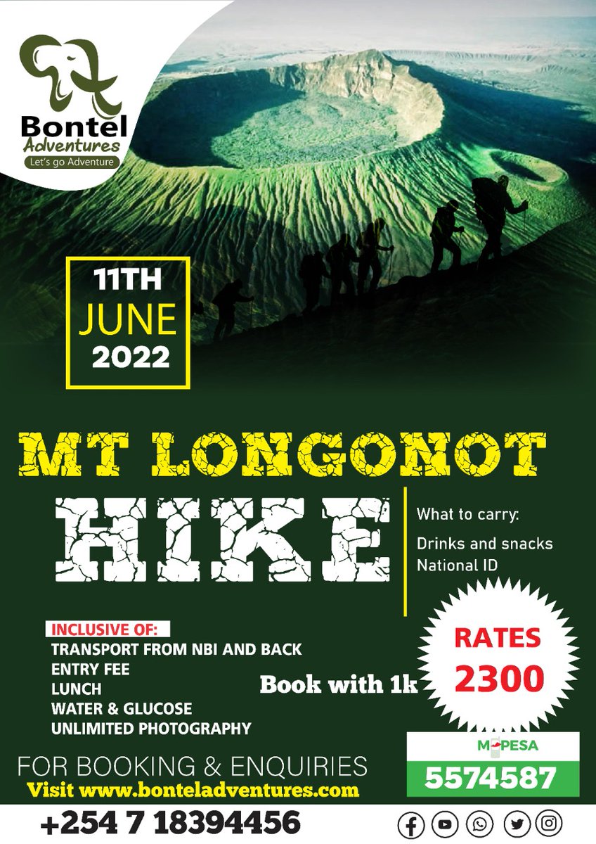 BontelSafaris's tweet photo. Twende Hike🤗
For Bookings Call/Whatsapp 0718394456
#LetsGoAdventure #TembeaKenya #magicalkenya #KenyaKwetu #travel https://t.co/nYizjWnWzL