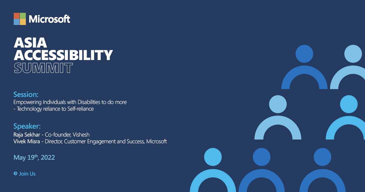 MicrosoftIndia's tweet photo. Join Raja Sekhar, Vishesh and Vivek Misra, Microsoft India, as they talk about how digital innovation plays a critical role in empowering individuals with disabilities to do more. Register here: https://t.co/NojezVkiyM #MSAsiaAccessibilitySummit https://t.co/dJYT7Aypz8