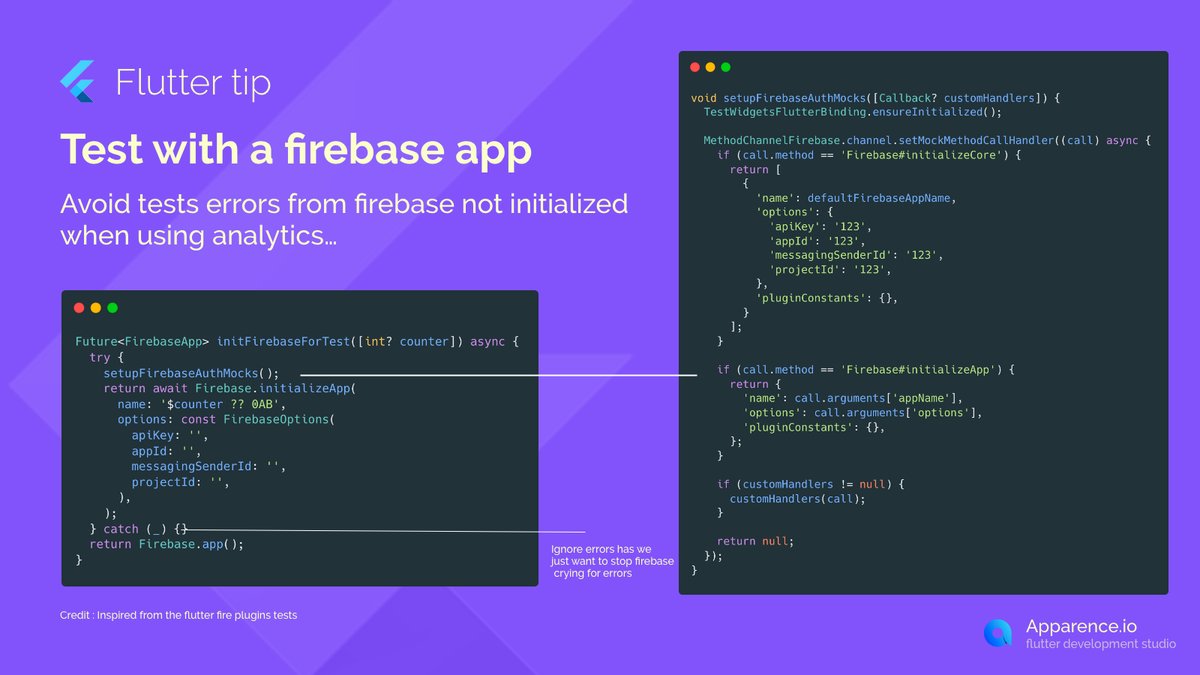 mcflyDev's tweet image. 🧐 Flutter tip #50
Prevent firebase analytics from broking your tests 👇
#flutterdev #flutter #fluttertip