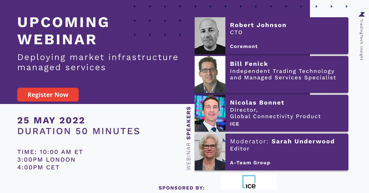TradingTechIns's tweet image. Join us on 25 May for this webinar on deploying market infrastructure managed services:
ow.ly/UAls50J30RG

#marketinfrastructure #dataservices #tradinginfrastructure #managedservices @ICEDataServices