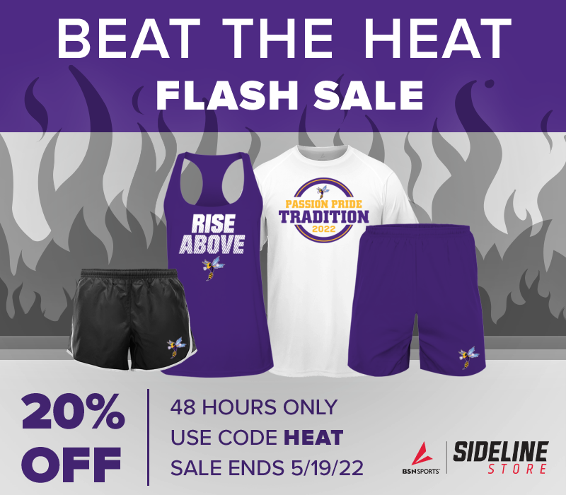 HermitageSchool's tweet photo. With summer right around the corner, now is the time to get your Hornet warm weather gear! Take 20% off everything sitewide for 48 hrs. Visit our BSN Sideline Store &amp; use code HEAT at checkout. Don’t get burned--sale ends 5/19! ☀️💜💛 #codeHEAT #WeAreHermitage https://t.co/yhna6jupGP