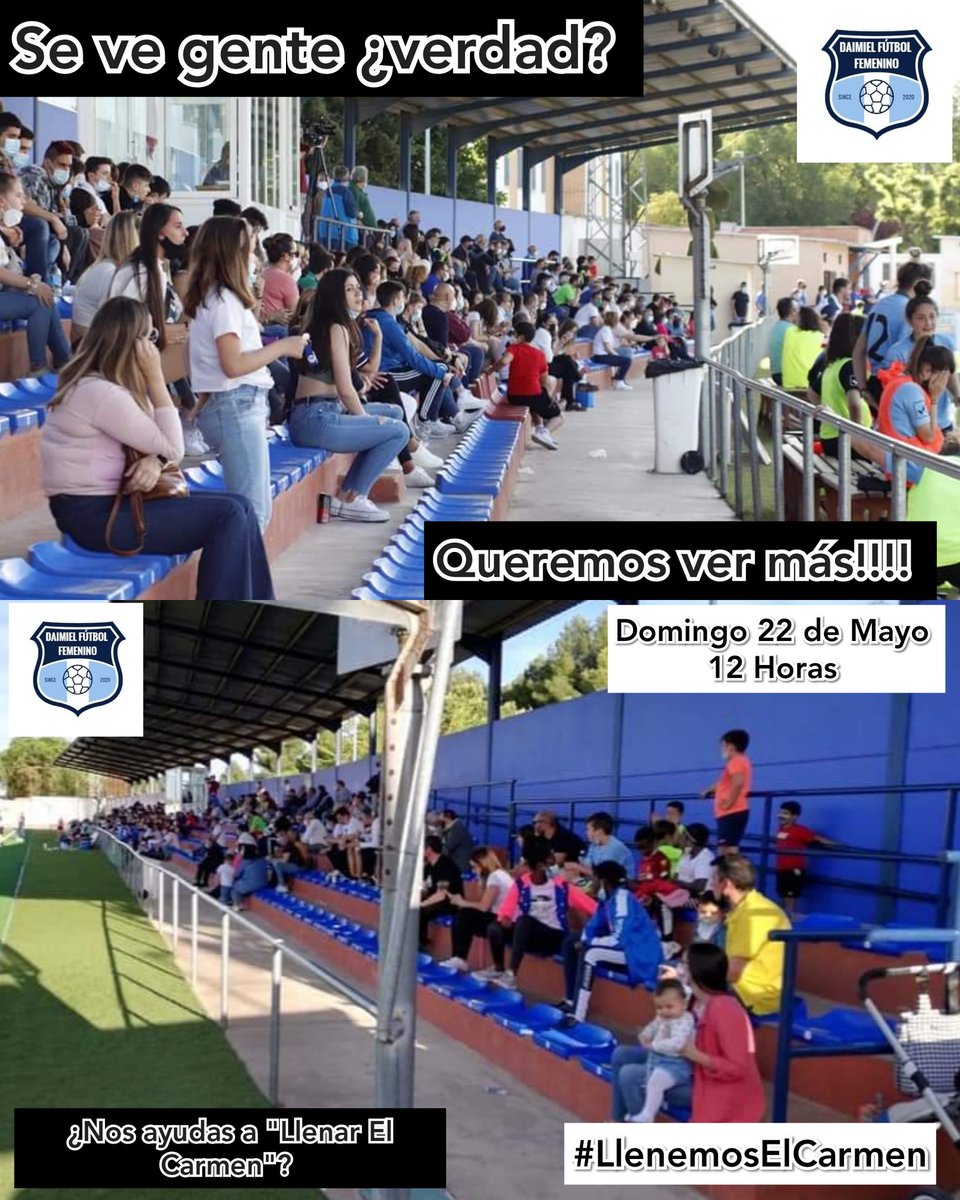 DaimielFemenino's tweet image. Habéis estado siempre que os hemos necesitado 💪

Este Domingo os volvemos a pedir vuestro apoyo y animó para el partido más importante de la temporada ‼️

Queremos sentir que estás 🗣️ desde el primer momento ⚽

Nos ayudas a conseguir #LlenarElCarmen ? 

Te necesitamos‼️‼️