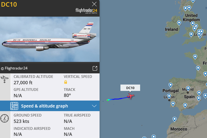 SirListenalot's tweet photo. What are these guys doing? π€
#KC10 #AE0228 as #MOJO85 at FL260. Dragging something out of Prince Sultan?
#DC10 #AD9470 as #OME10 out Lajes at FL270 https://t.co/1PGItXyQaC
