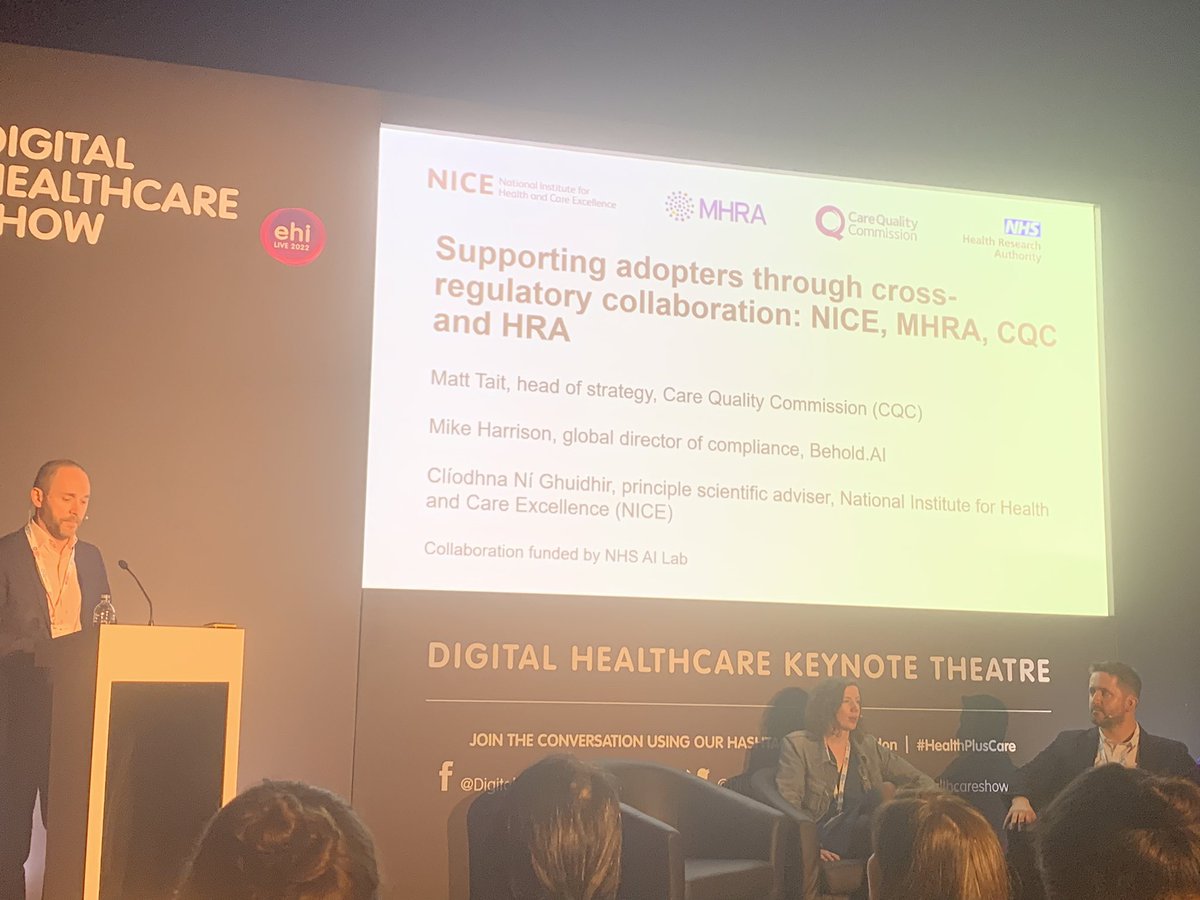 oliviafesty's tweet photo. Learning to co-navigate AI regulation in healthcare with @CQCProf, @NICEComms, @beholdai, @healthcare_show, much guidance and clarity needed to support digital health start up. #healthcareshow https://t.co/uutKGhLAE1