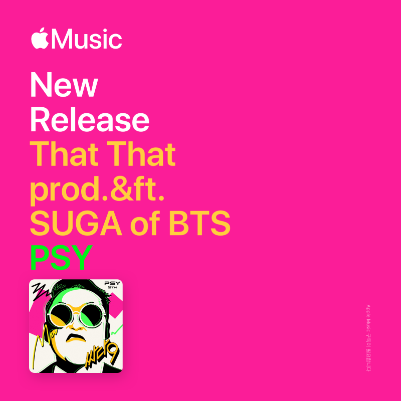 AppleMusic's tweet photo. 지금 Apple Music에서 싸이의 That That (prod. &amp; feat. SUGA of BTS)을 공간 음향으로 들어보세요.
1개월 무료체험 시작하기