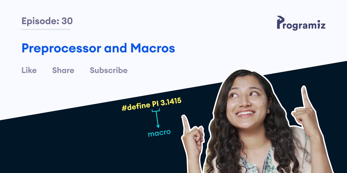 programiz's tweet photo. Hey guys, Hope you are enjoying the C lessons. The C video series ends with this episode! 🙍
👉 Ep 30. Preprocessor and Macros: https://t.co/s6LSTvD9ym
Here, we will learn all about preprocessors and macros and how to use them.
#programiz #preprocessor #macros #learnc https://t.co/2qxJmGwovL
