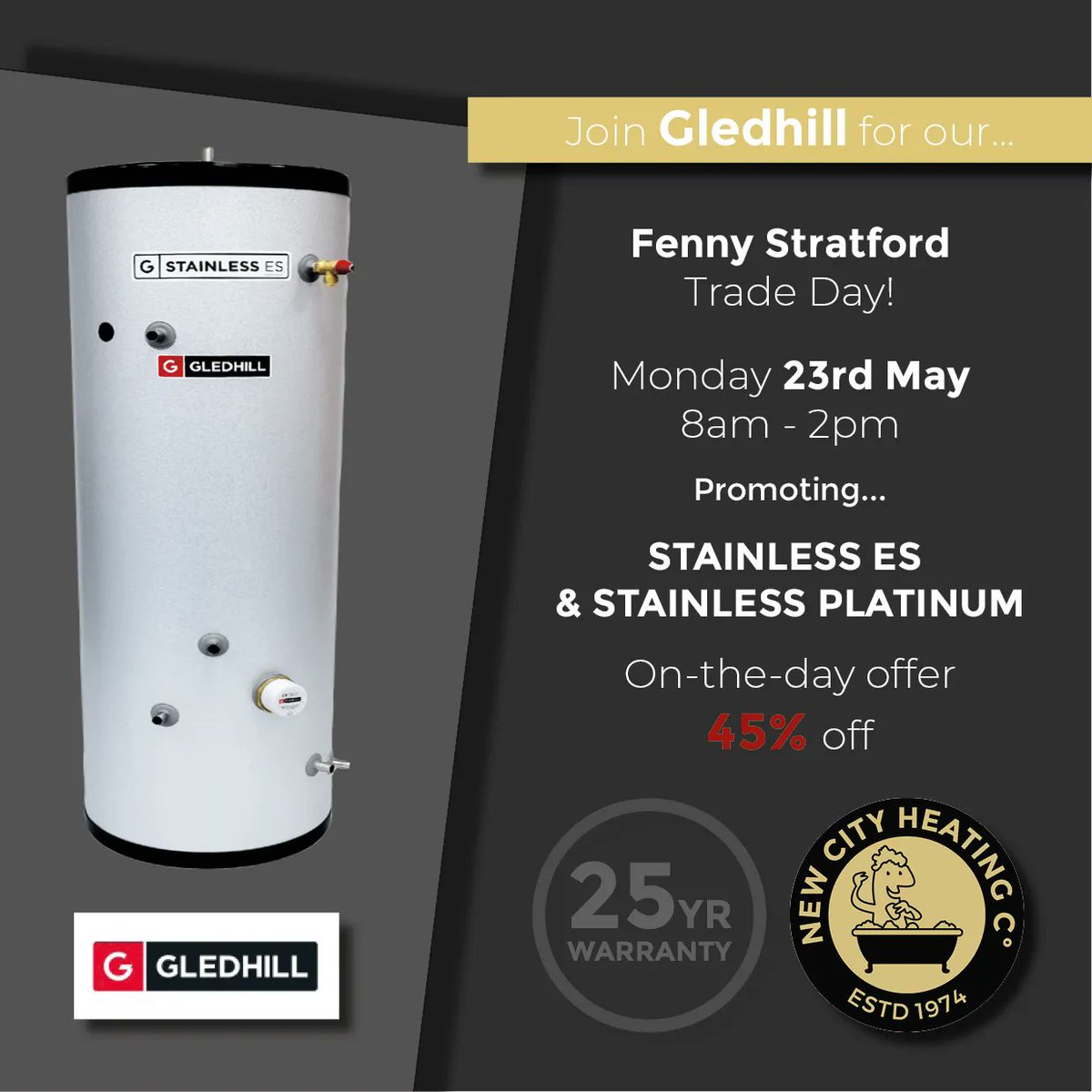 Get to know Gledhill and learn more about the Stainless ES and Stainless Platinum range at our Fenny Stratford Trade Day! 

Any cylinder order placed on the day will receive 🔥 45% off 🔥 (trade only*) 
<a href="/GledhillGroup/">Gledhill</a> 

#gledhillgroup #trade #tradeday