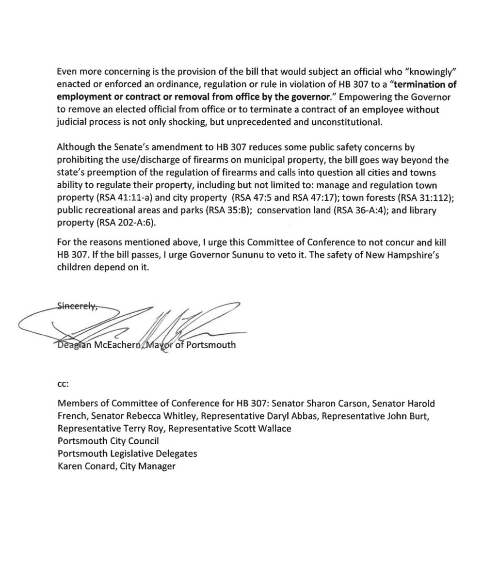 JdmMeuse's tweet photo. 🧵1/As a legislative conference committee meets today to decide the fate of #HB307, Portsmouth Mayor @DeaglanM urges members to kill the bill. “We must balance the rights of gun owners against the right of a municipality to enact ordinances protecting the public.” #NHPolitics https://t.co/OBtGRyNg5h