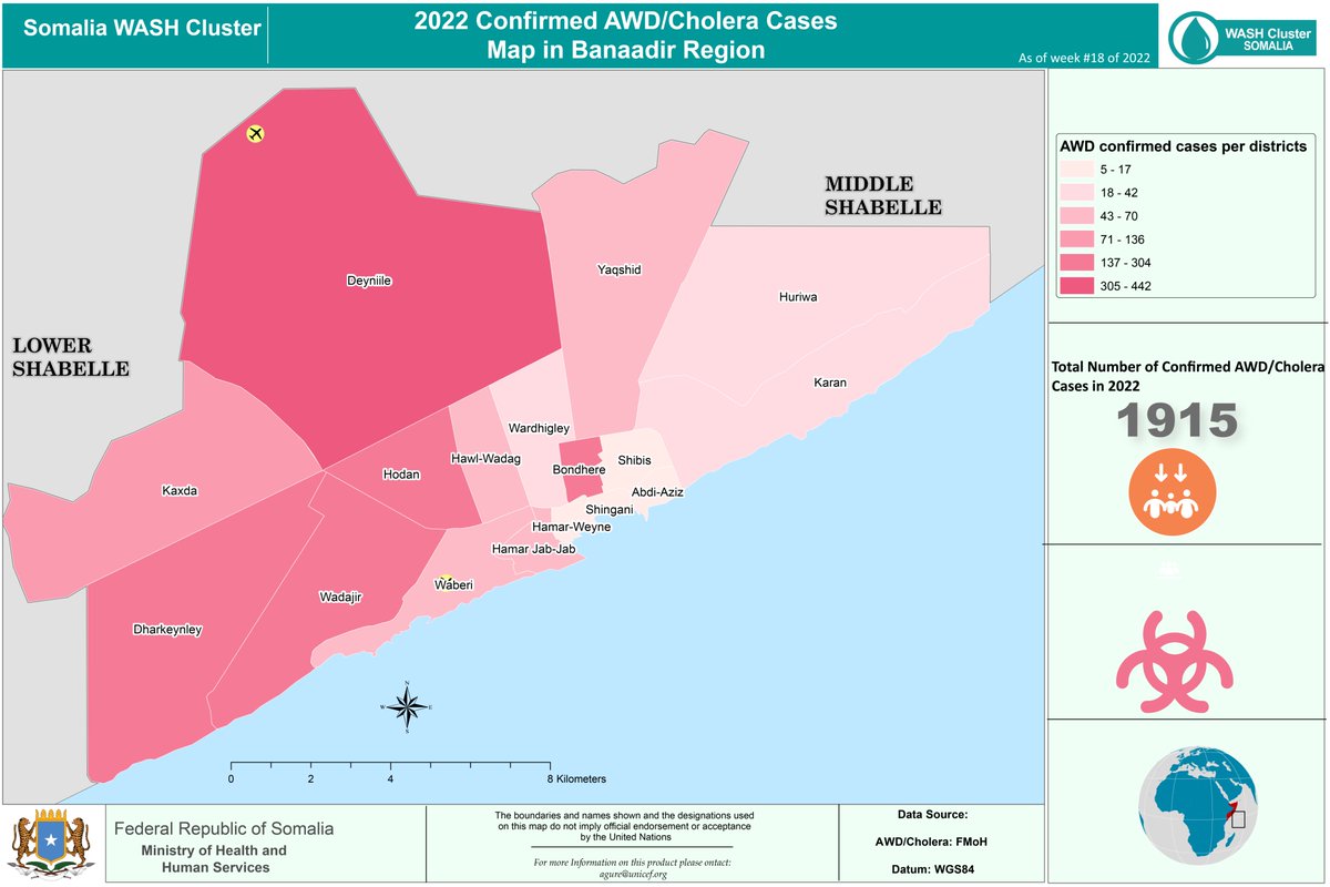 WASHCluster_Som's tweet photo. Over the last few weeks, spikes in cholera cases have been reported in several states in Somalia particularly SWS, Jubaland, Hirshabelle and Banadir region. 
https://t.co/rIoQRRfWao https://t.co/Q1Z1dXM7tA