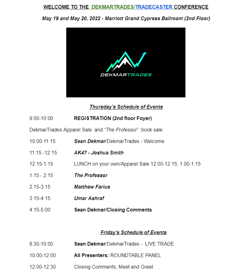 DekmarTrades's tweet photo. The TradeCaster Seminar Starts in 24 Hours!   

We have 4 Guest Speakers with over 300 Traders Attending!   

Get Ready for an Action Packed Two Day Trading Event!

Tomorrows Schedule: https://t.co/3u9mF9bbVm