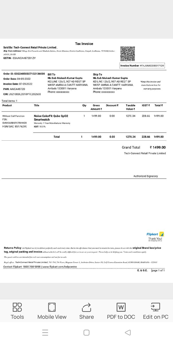 sant9osh23's tweet photo. @Flipkart dear flipcart I m very disappoint with you.
Because I was gifted a noise smart was  to my cousins boy as birthday gift.
But its quality is not good , it has 
Hanging problem also.
So I  returned that.
But you have two time cancel my return request.
It is uncomfortable. https://t.co/3baIHyD2OQ
