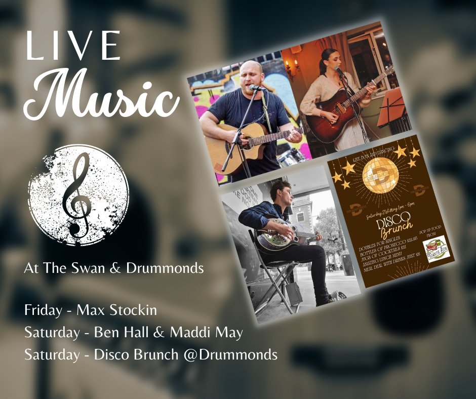 Love your music #WorcestershireHour?... With 2 venues under 1 roof, we've got you covered from day to night! 
👉Friday Night: Max Stockin Music 
👉Saturday Day: NEW DISCO BRUNCH - DJ Set, Streetfood &amp; Dancing in Drummonds
👉Saturday Night: Ben Hall &amp; Maddi May