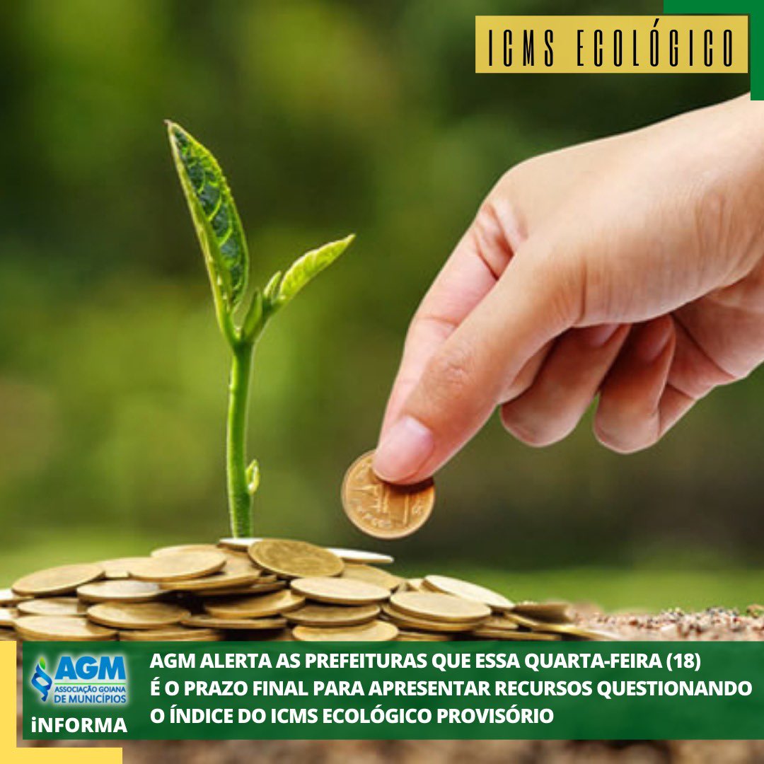 AGMGoias's tweet photo. AGM alerta as prefeituras que essa quarta-feira (18) é o prazo final para apresentar recursos questionando o índice do ICMS Ecológico provisório. Maiores informações na Gemufe: 
E-mails: icmsecologico.meioambiente@goias.gov.br
(62) 99636-5898 / 3201-5234
Resp: Wagner Oliveira https://t.co/p0oYwglTyA