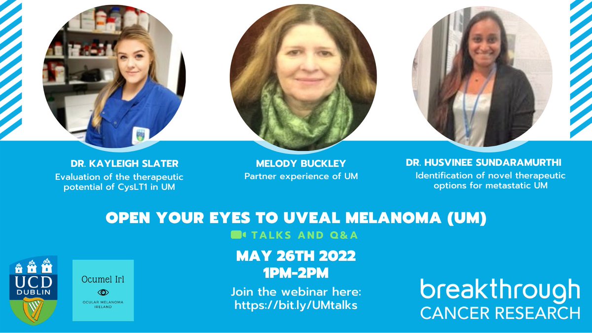 BreakthroCancer's tweet photo. 👀 It’s #OcularMelanoma awareness month otherwise known as #UvealMelanoma - a rare cancer but Ireland has one of the highest incidence rates in the world! Come and join us for a free webinar on May 26th, with insightful talks, perspectives and Q&amp;A 👉 https://t.co/ZnaRpeITMz https://t.co/8c1AdLTBj7