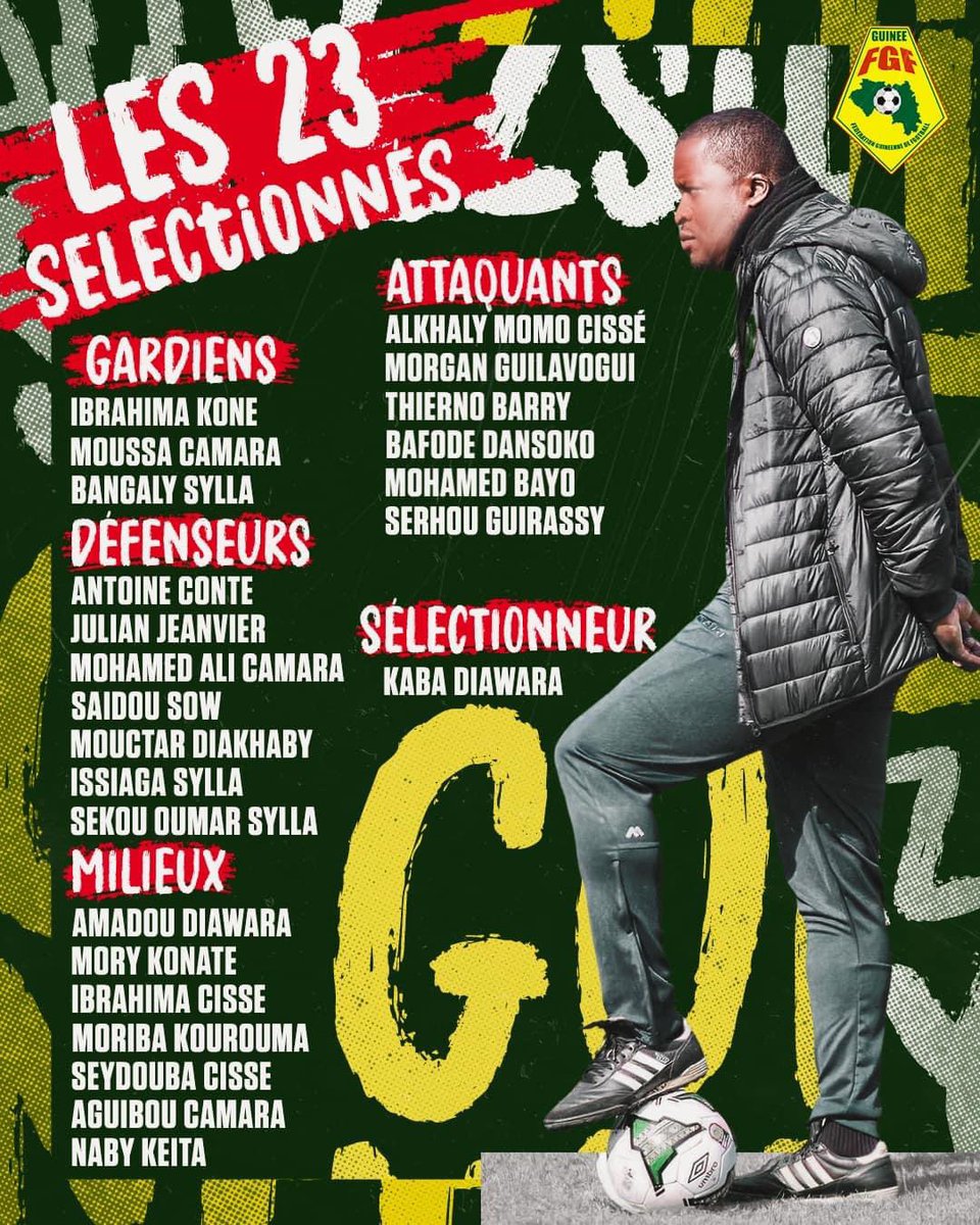 footfactorygn's tweet photo. La liste des 23 joueurs sélectionnés par Kaba Diawara pour les deux premières journées des éliminatoires de la CAN 2023.
La Guinée affronte l’Egypte au Caire le 5 juin 2022 et la Malawi à Conakry le 9 juin 2022.
#FF224 #Noosecom https://t.co/krTVUVuM7V
