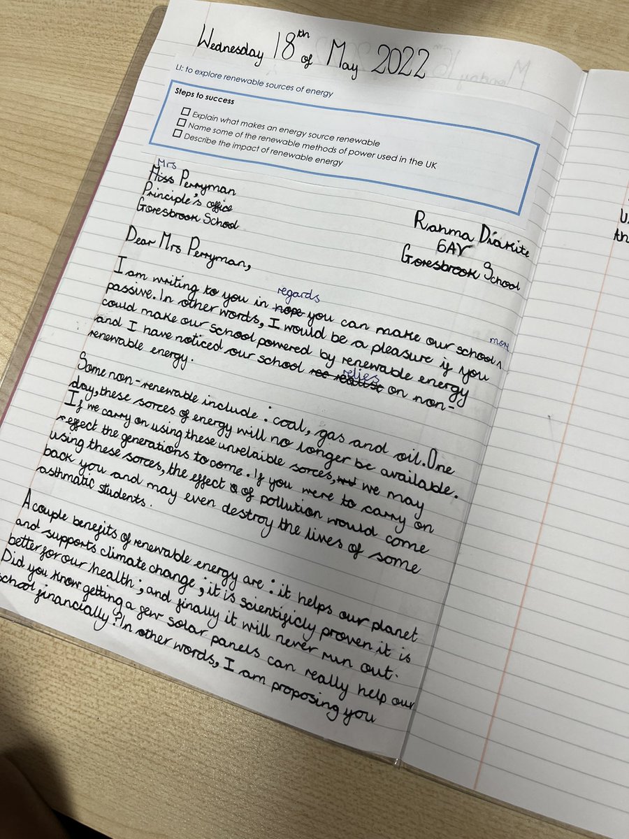 MissVincentGBS's tweet photo. 6AV have been busy today. In Geography, we wrote letters to @MrsPerrymanGBS encouraging her to make our school more energy efficient. @GoresbrookSc (1/2) https://t.co/xCrKjARew0