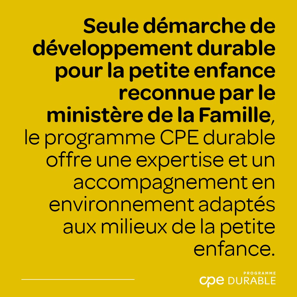 ENJEUquebec's tweet photo. Seule démarche pour l'#environnement &amp; le #DD en #petiteenfance reconnue par le @FamilleQuebec, le programme #CPEdurable offre une expertise et un accompagnement adaptés aux #CPE &amp; #garderies.

Contactez-nous pour vous inscrire! 👉 https://t.co/OMl89nLFtY #éducation #toutpetits https://t.co/jxKc3JXNRZ