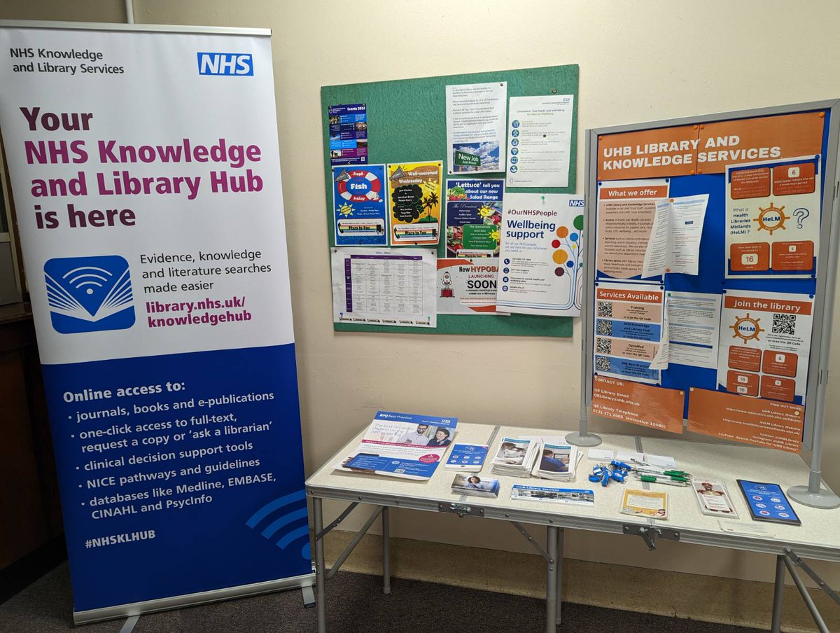 UHBLibrary's tweet photo. Visit our stand in Nuffield House @ QE until 4pm today near the Cellar Restaurant (perfect pit-stop if you're heading to lunch!)

✔️Have your 📱phone ready to scan our suite of Library QR codes for services/resources
✔️Help yourself to leaflets/freebies!

@uhbeducation @uhbtrust https://t.co/egBbNHrZO7