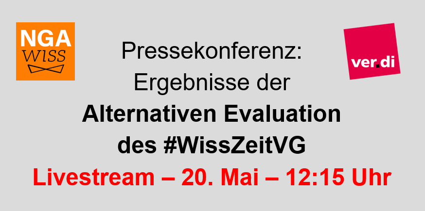 Das @BMBF präsentiert am Freitag eine #Evaluation des #WissZeitVG. Wir auch! Seid live dabei und begleitet das Event auch hier auf Twitter! 👉 LIVESTREAM - 20. MAI - 12:15 Uhr: biwifo.verdi.de/branchen/hochs… #IchbinHanna