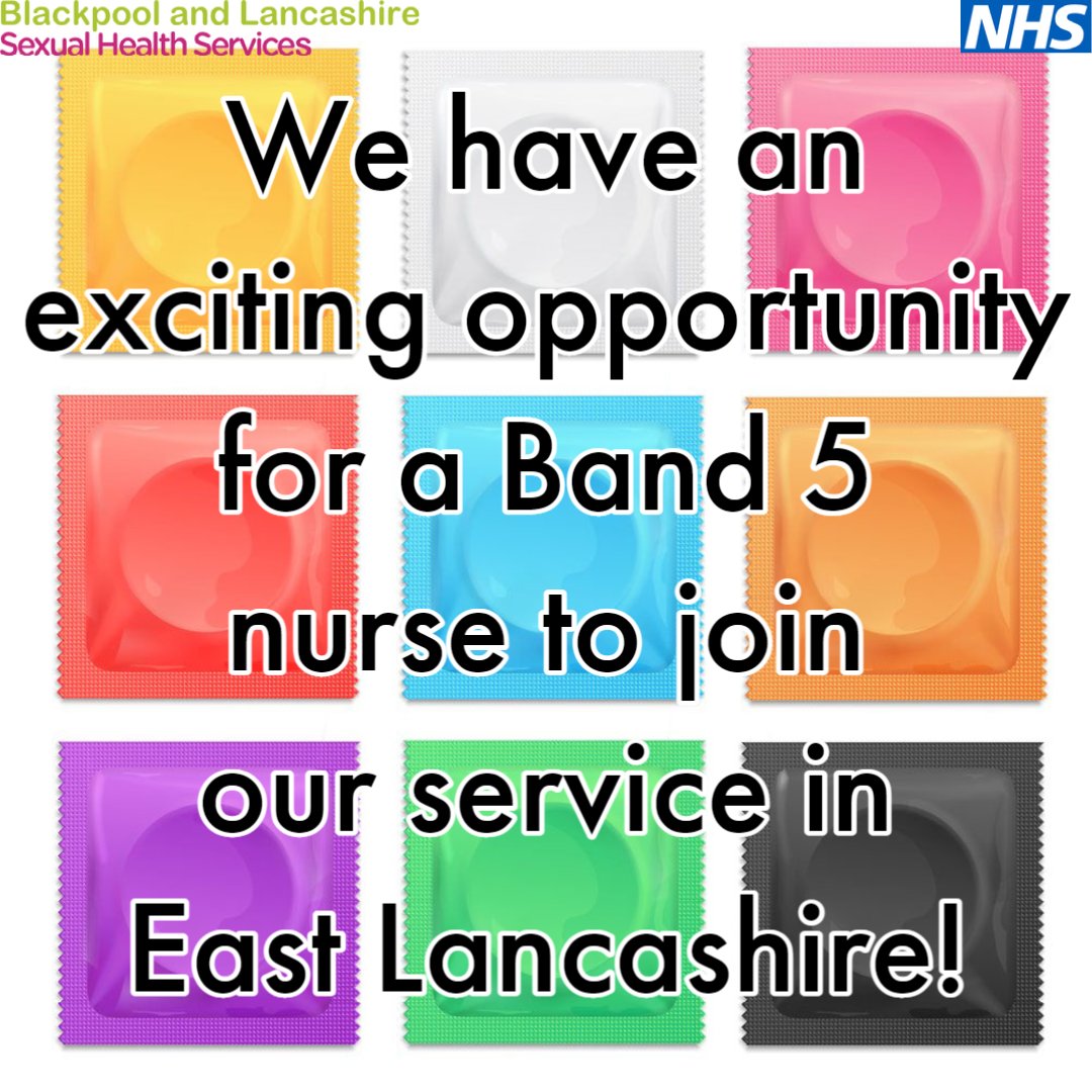 An exciting opportunity has opened for a Band 5 nurse across East Lancashire within the Young Persons level 2 & all age level 3 services. Visit cutt.ly/oHE2ixo for more info & to apply! @shsblackpool @BlackpoolHosp @BTHJobs #sexualhealth #contraception #condoms #gettested