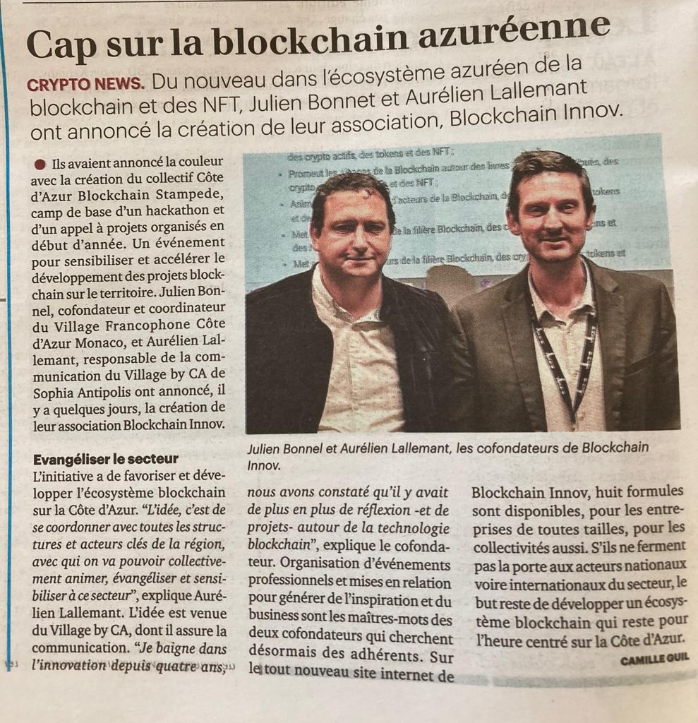 Julien Bonnel 🌱 🧠 🚀 ✨ (@jbonnel) on Twitter photo Un Grand Merci à <a href="/Tribuca/">Tribune Côte d'Azur</a> pour cet article sur l'association #BlockchainInnov aka <a href="/InnovBlockchain/">Blockchain Innov #Web3 #CryptoActifs #Tokens #NFT</a> que nous venons de cofonder avec <a href="/aure79lien/">Aurelien Lallemant #IA 🔎 & #RSE 🌎</a> 🙏
Rejoignez-nous ! 👉 linkedin.com/posts/jbonnel_…
#Blockchain #Cryptoactifs #Tokens #NFT #Web3 Un Grand Merci à <a href="/Tribuca/">Tribune Côte d'Azur</a> pour cet article sur l'association #BlockchainInnov aka <a href="/InnovBlockchain/">Blockchain Innov #Web3 #CryptoActifs #Tokens #NFT</a> que nous venons de cofonder avec <a href="/aure79lien/">Aurelien Lallemant #IA 🔎 & #RSE 🌎</a> 🙏
Rejoignez-nous ! 👉 linkedin.com/posts/jbonnel_…
#Blockchain #Cryptoactifs #Tokens #NFT #Web3