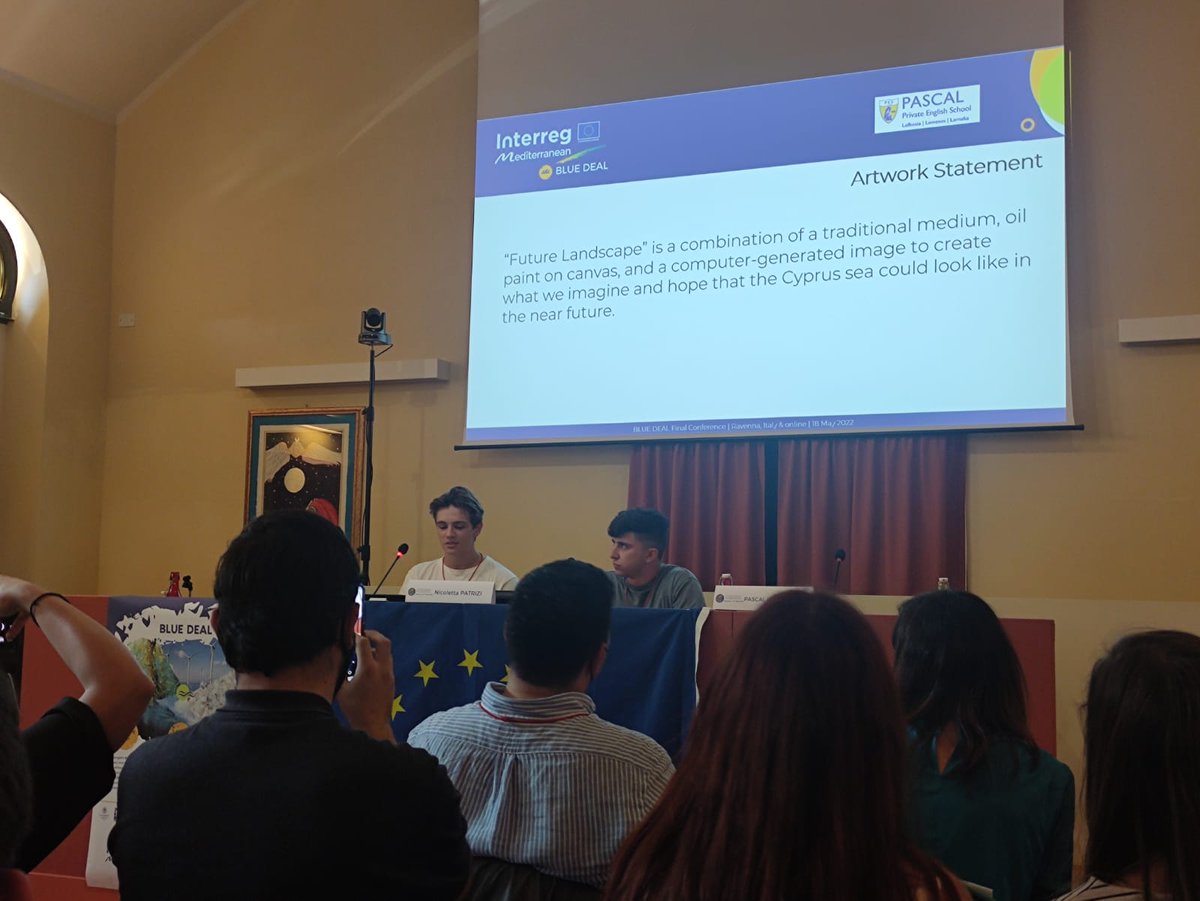 bluedeal_med's tweet photo. #BDFinalConference #BDfortheFuture🏆
ARTISTIC EXPRESSION category
🗣️ Pascal English School 🇨🇾 presented "Future Landscape", based on an oil painting representing in a combined way the sea and the waves of Cyprus Sea combineing sounds and 3D representation of blue energy solution https://t.co/hbe3MHQOka