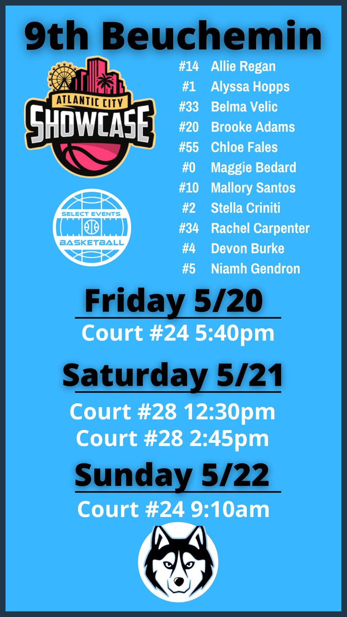 Huskies 9th grade Beauchemin schedule for this weekend