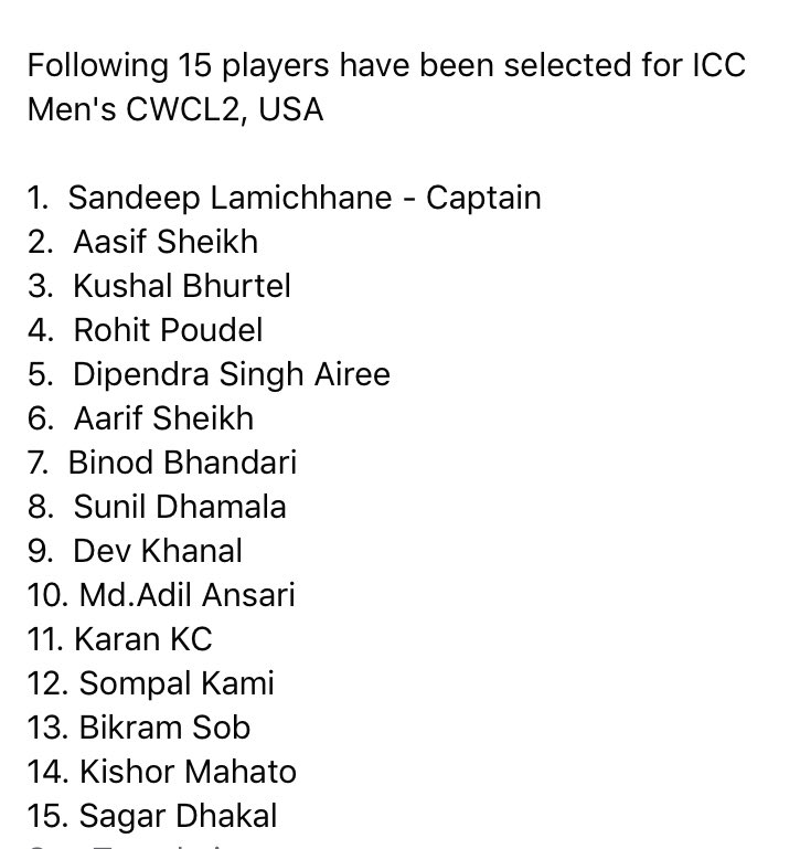 Nepal announced their squad for CWL2